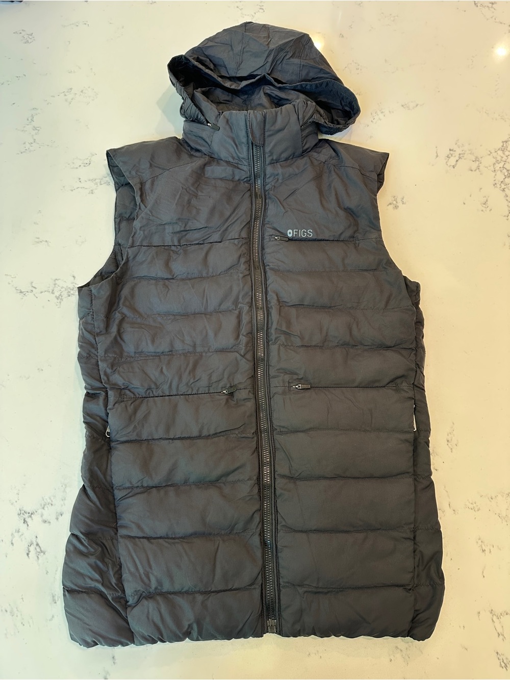 Figs Black Down Filled Packable Puffer Vest with Hood size XS